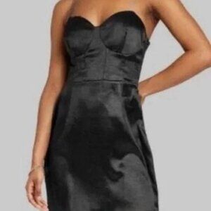 Wild Fable Black Strapless Satin Corset Slip Dress